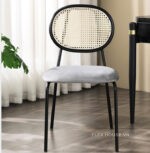 Ghế ăn lưng mây đan đệm vải nhung kiểu Âu FAD6706 (3)