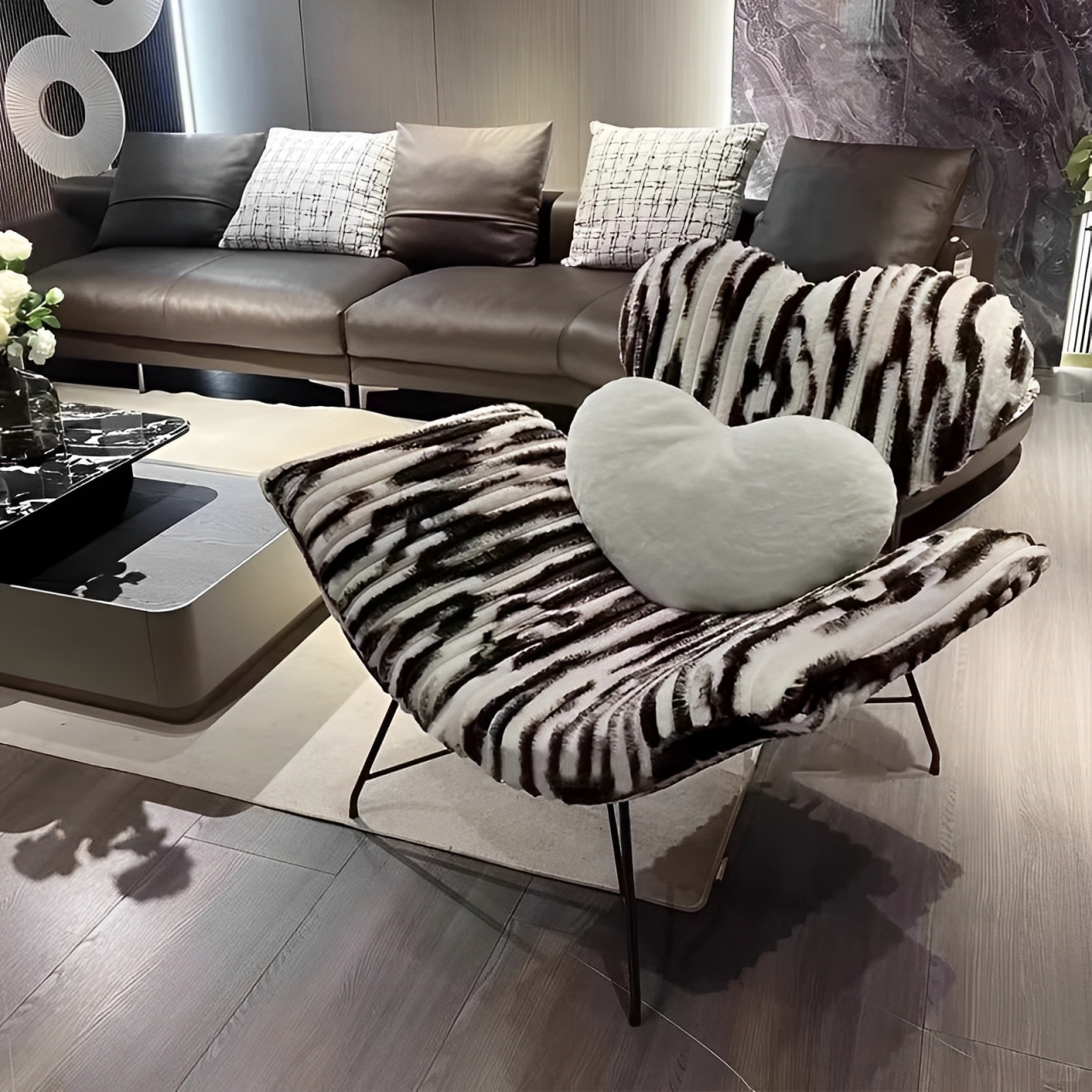 Ghế sofa thư giãn vải nhung lông thỏ hình trái tim FAD417 20