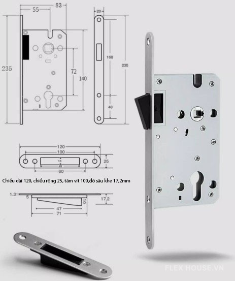 Khóa cửa hợp kim kẽm tay gạt tối giản FB1208 13