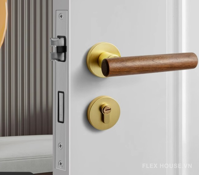 Khóa cửa tay gạt cổ điển bằng gỗ FB1264 9
