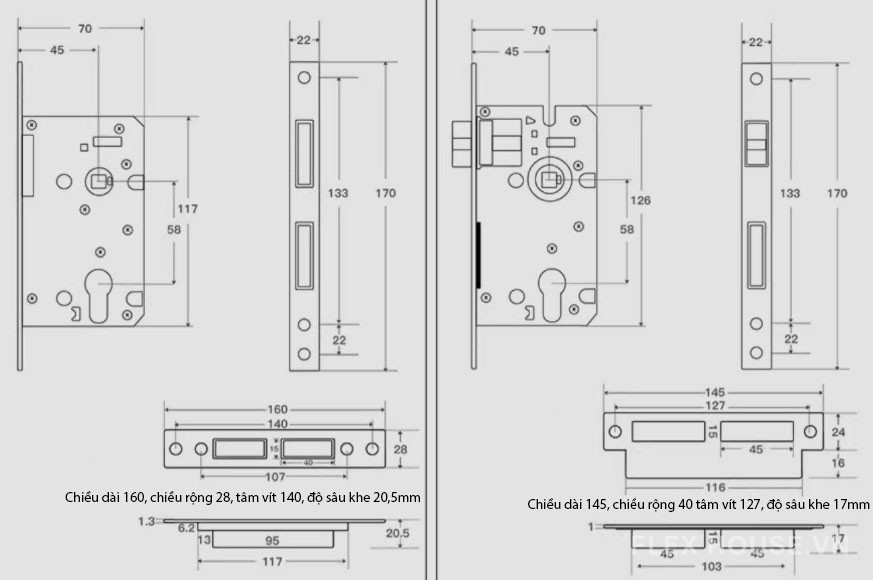 Khóa cửa tay gạt cổ điển bằng gỗ FB1264 13