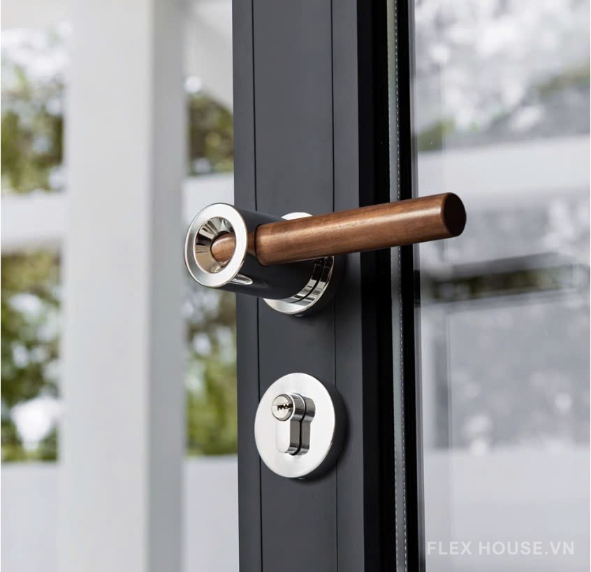 Khóa cửa tay gạt phân thể Hợp kim kẽm phối gỗ FB6053 6