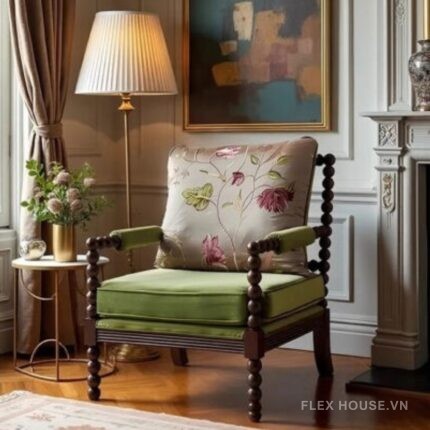 Sofa đơn gỗ óc chó cao cấp Vintage kiểu Mỹ SAB622