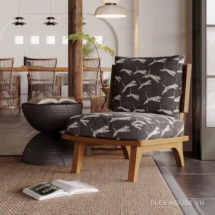 Sofa đơn phòng khách khung gỗ họa tiết con báo SAB095