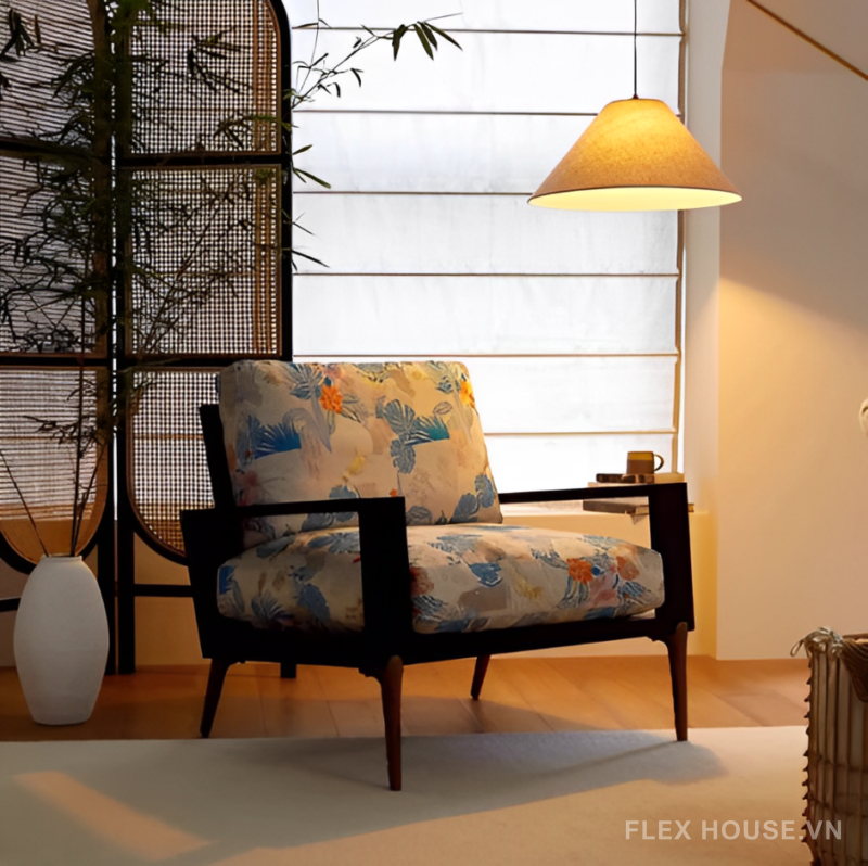 Sofa đơn vải thêu họa tiết phong cách cổ điển SAB248 4