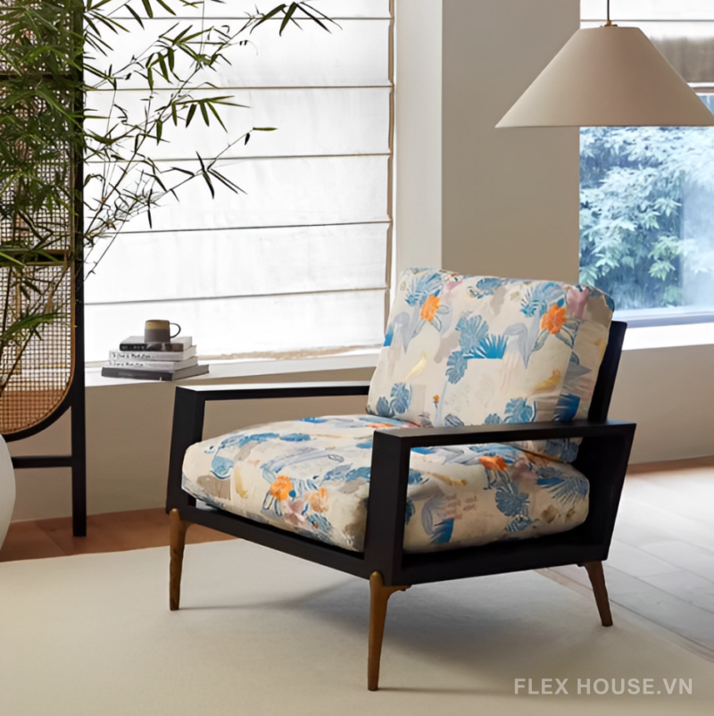 Sofa đơn vải thêu họa tiết phong cách cổ điển SAB248 2