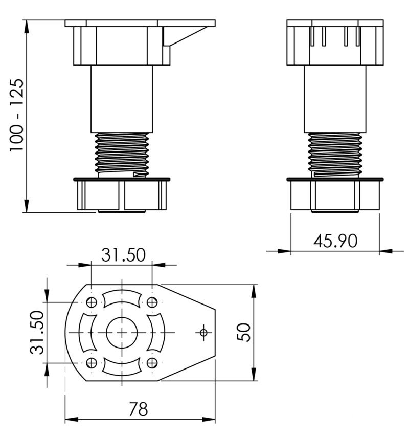 Chân nhựa cho tủ bếp Imundex 100-125mm 7807901 2