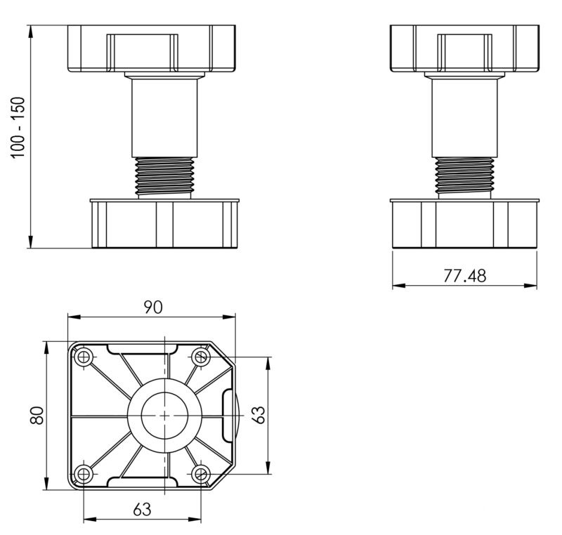Chân nhựa cho tủ bếp Imundex cao 100-150mm 7807902 2