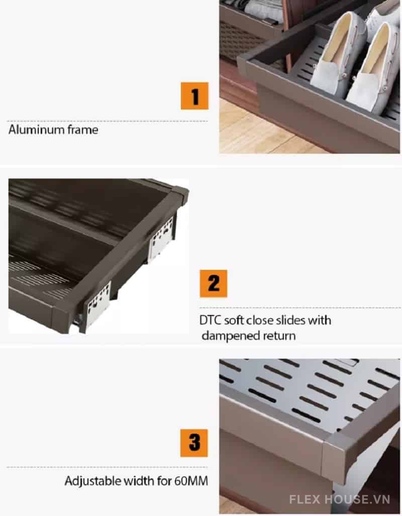 Giá để giày âm tủ áo ray trượt giảm chấn Taura SV20 4