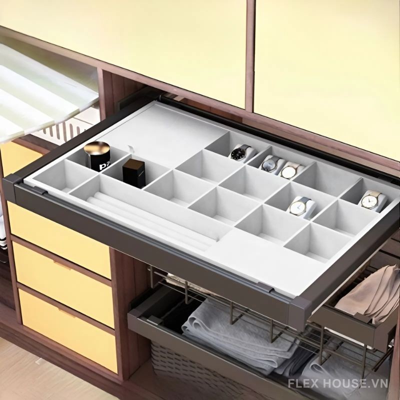 Giá đựng đồ trang sức âm tủ ray giảm chấn Taura SV07 1 Giá đựng đồ trang sức âm tủ ray giảm chấn Taura SV07 1