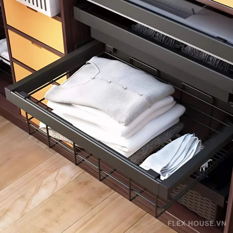 Giá rổ để đồ gấp âm tủ quần áo dạng nan Taura SV02
