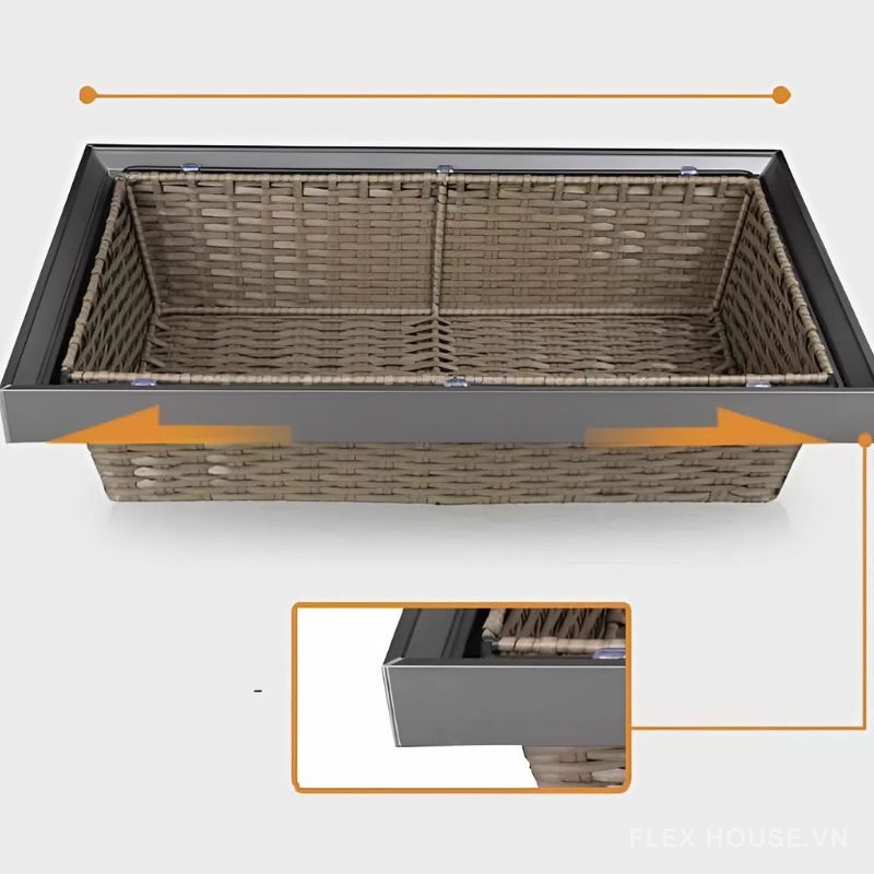 Giỏ mây đựng đồ gập khung kim loại giảm chấn RB1793