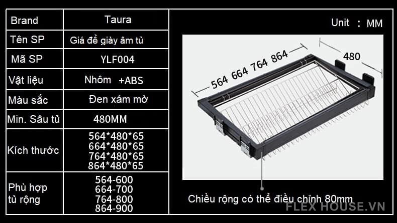 Kệ để giày âm tủ áo ray trượt giảm chấn YLF003D