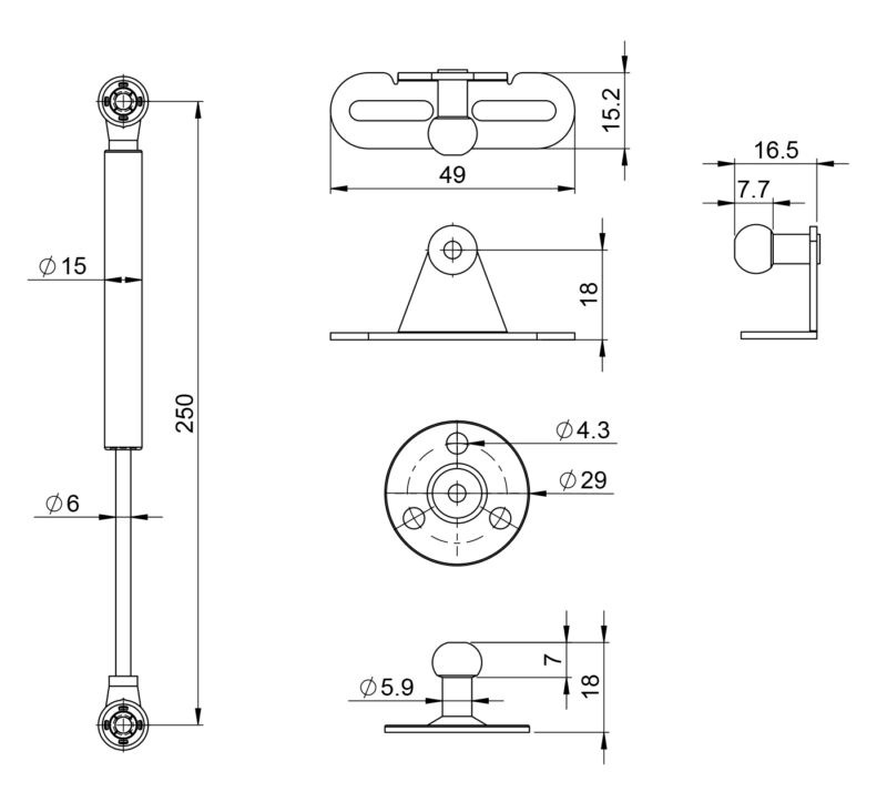 Pittong hơi cánh tủ bếp Imundex 7800744/40/45 2