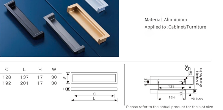 Tay nắm âm tủ hợp kim nhôm hình chữ nhật LDS8112 12