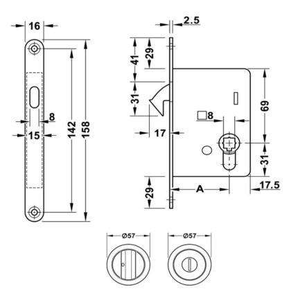 Thân khóa cửa trượt chính hãng Hafele 911.26.527 (1)