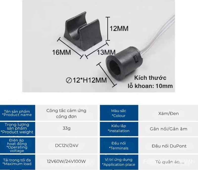 Thông tin cảm biến đèn Led đóng mở cửa đơn có thể tháo rời LDMK0011