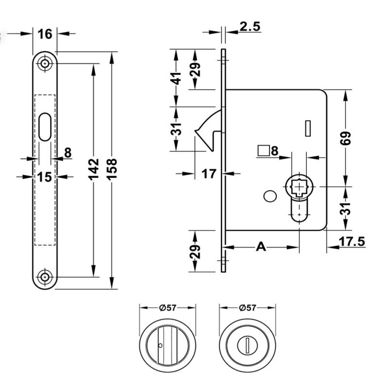 Bộ thân khóa cho cửa trượt Hafele 911.26.524 4