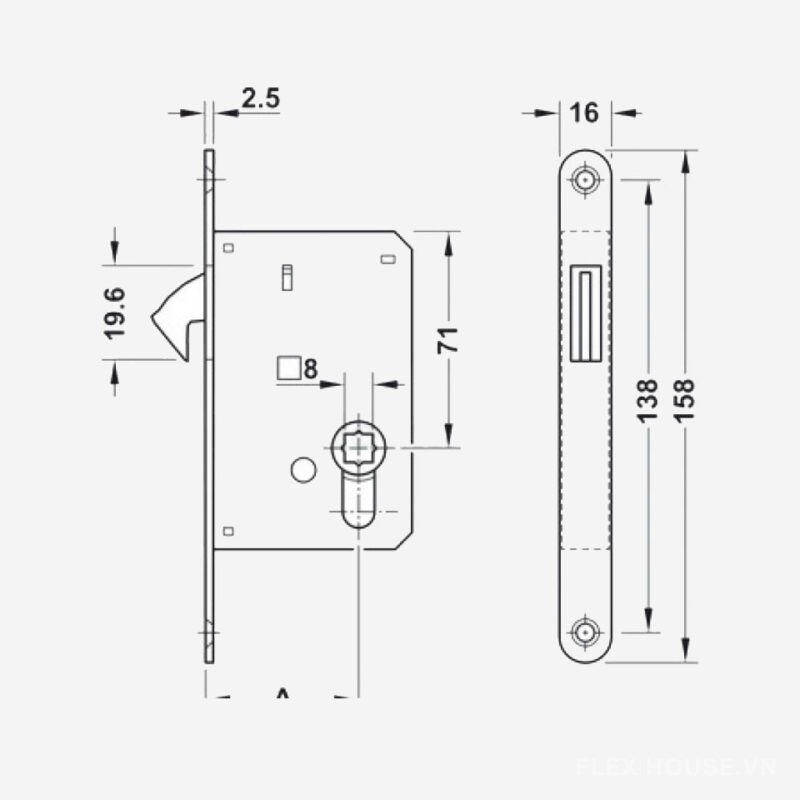 Bộ thân khóa tay nắm âm cho cửa trượt Hafele 911.27.500 3