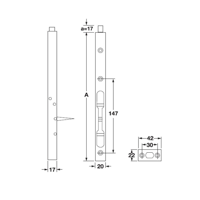 Chốt âm cửa bằng inox 304 600mm Hafele 911.81.347 2