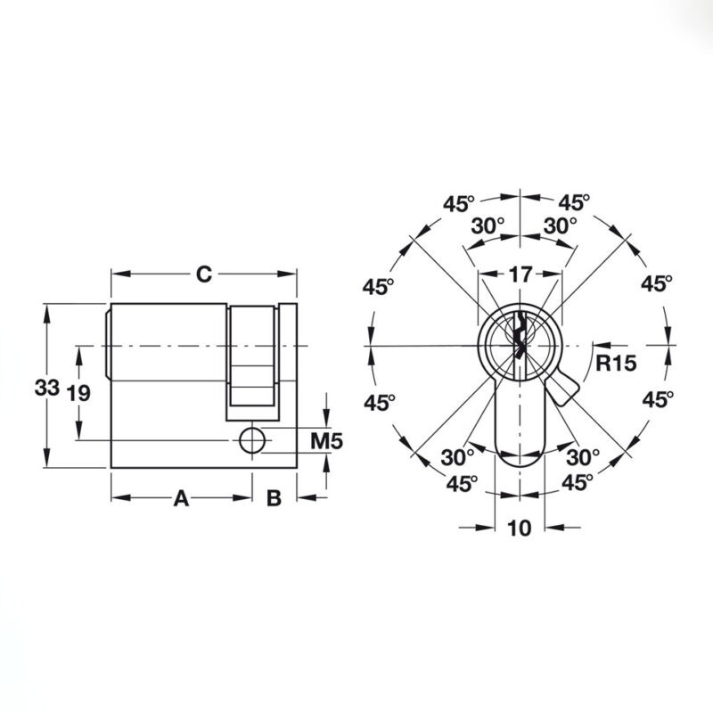 Ruột khóa 1 đầu chìa 45.5mm Hafele 916.00.603 3