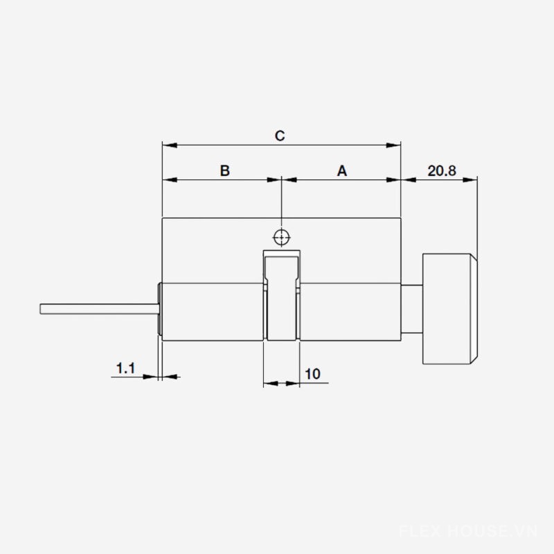 Ruột khóa 1 đầu vặn 1 đầu chìa 70mm Hafele 916.96.315 2