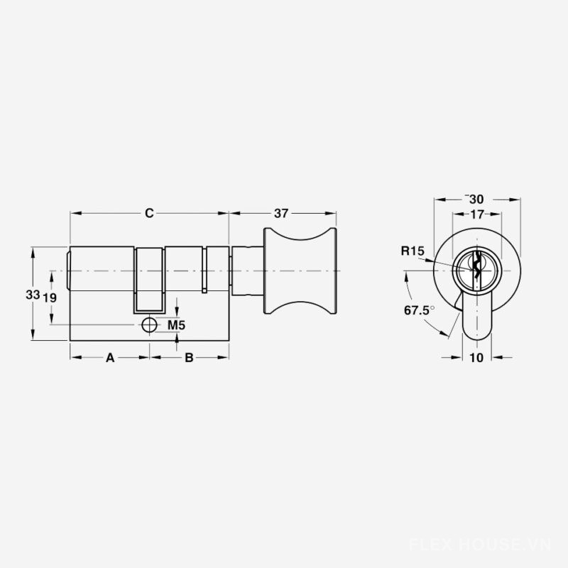 Ruột khóa 2 đầu chìa đen mờ PVD Hafele 916.63.90 2