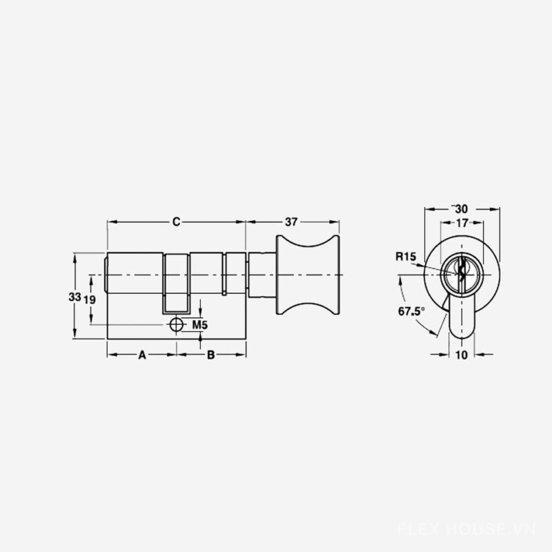 Ruột khóa Hafele 1 đầu vặn 1 đầu chìa 81mm 916.64.928 2