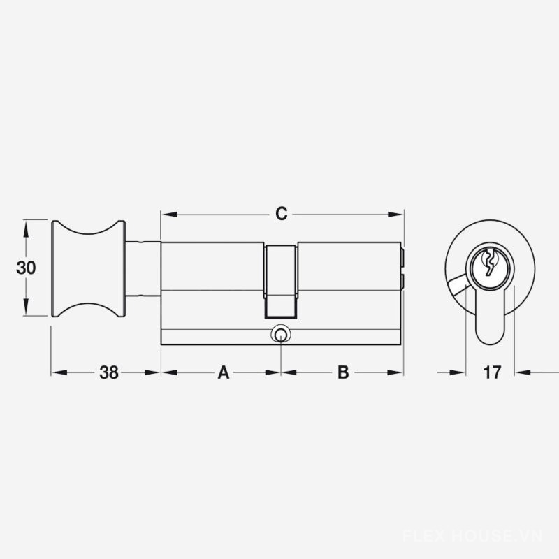 Ruột khóa Hafele 1 vặn 1 chìa đồng rêu 71mm 916.96.325 1