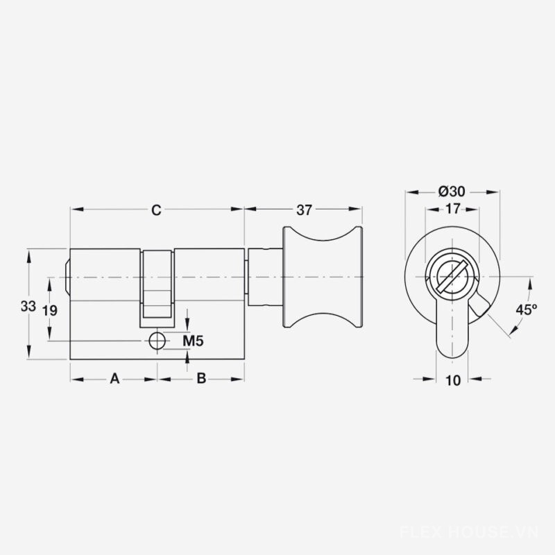 Ruột khóa Hafele cho cửa nhà vệ sinh 71mm 916.08.725 2
