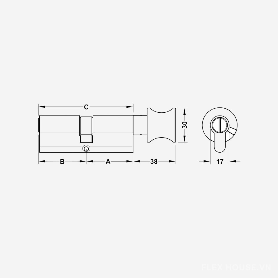 Ruột khóa đồng thau Hafele đen mờ cho cửa WC 916.64.94 4
