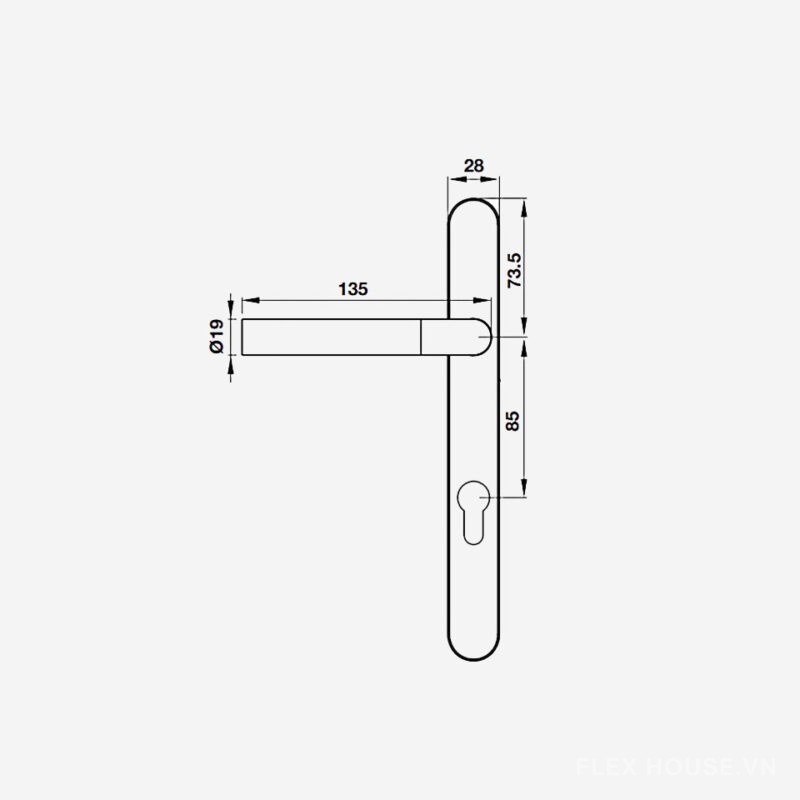 Tay nắm Inox gạt mở phải đế dài 85mm Hafele 903.92.262 2