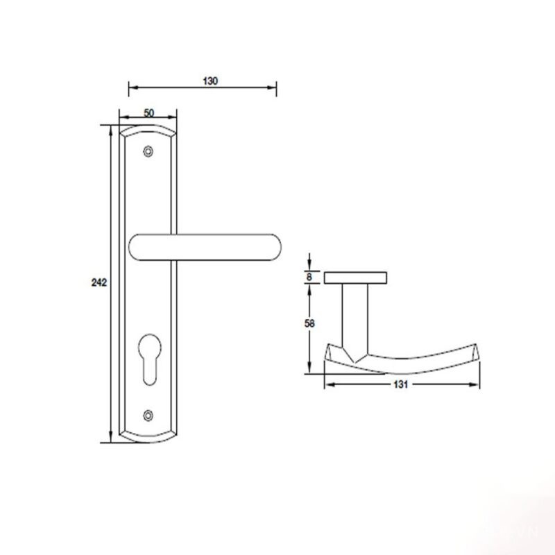 Tay nắm gạt đế dài mở phải Inox 316 72mm Hafele 903.78.588 2