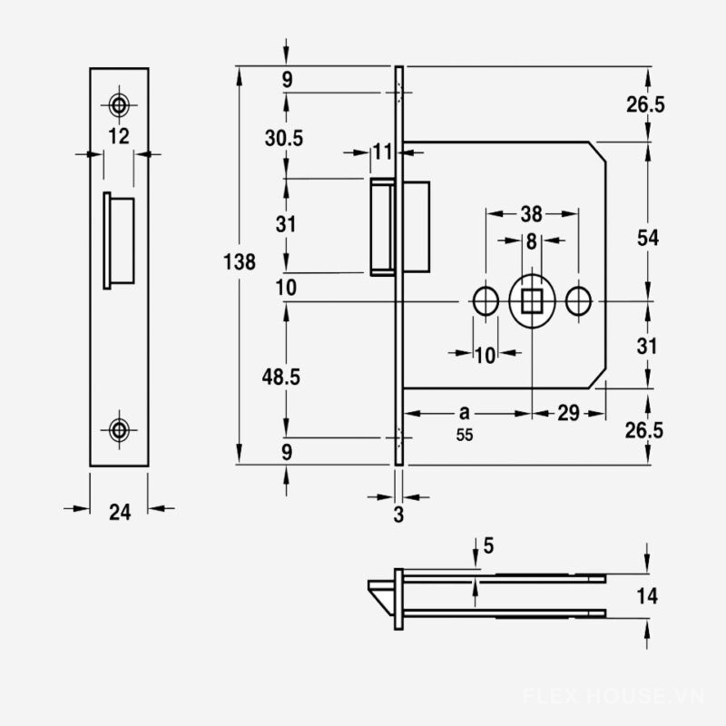 Thân khóa lưỡi gà Inox 304 đen mờ Hafele 911.23.841 1