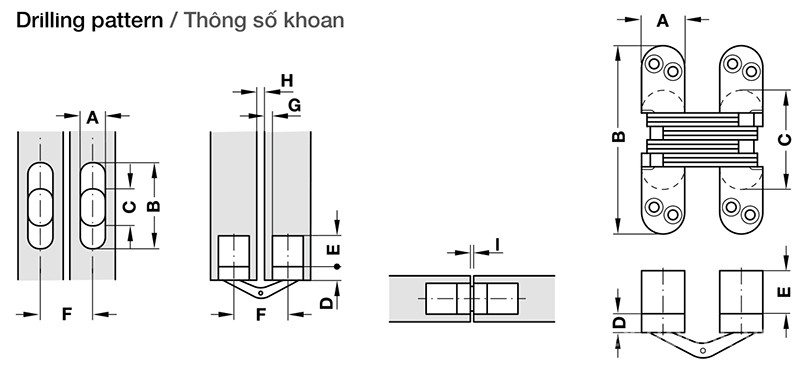 Bản lề âm chữ thập cửa gỗ dày 13-16mm Hafele 341.07.518 8