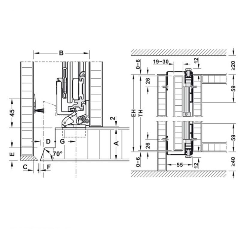 Cửa trượt xoay 1 cánh 30kg cao cửa 1851-2300 mm Hafele 408.30.591 15