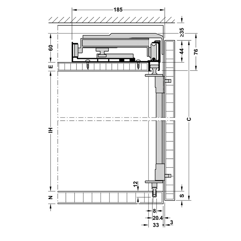 Phụ kiện cửa trượt bằng mặt S/OS 20FB Hafele 406.11.225 7