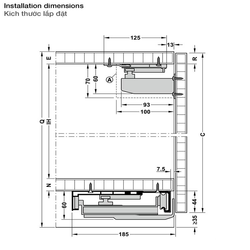 Phụ kiện cửa trượt bằng mặt S/US 20FB Hafele 406.11.202 8