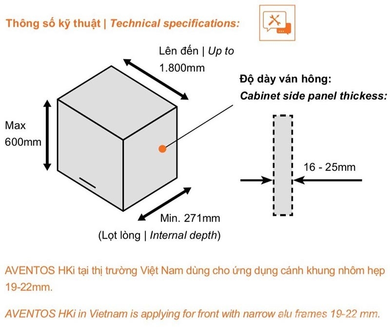 Tay nâng Blum AVENTOS HKi giảm chấn toàn phần 24K2500.A 8003523 12