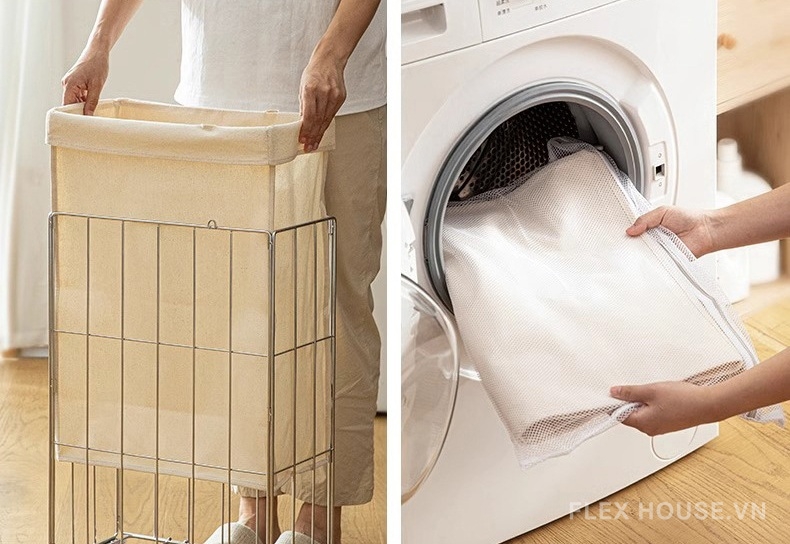 Xe đẩy đựng đồ giặt khung inox gấp gọn tiện lợi DUBE911 14