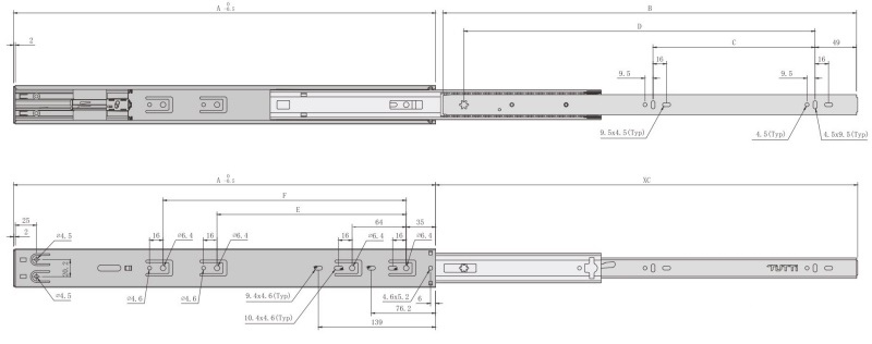 Ray bi giảm chấn mở toàn phần bằng thép Taura S4502A 12