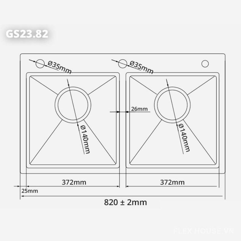 Chậu rửa bát 2 hố cân inox 304 Garis GS23.82