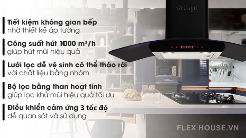 Máy hút mùi hiện đại kính cong Capri CR-988H