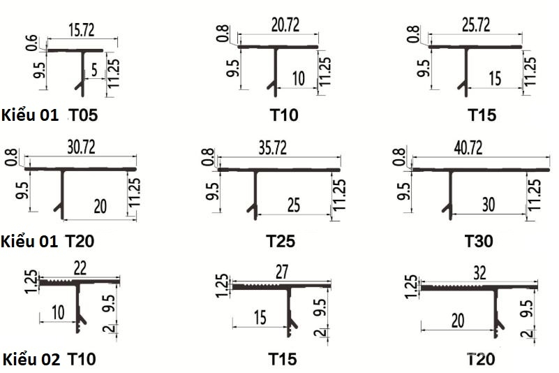 Nẹp ron chữ T trần thạch cao hợp kim nhôm GC679 11