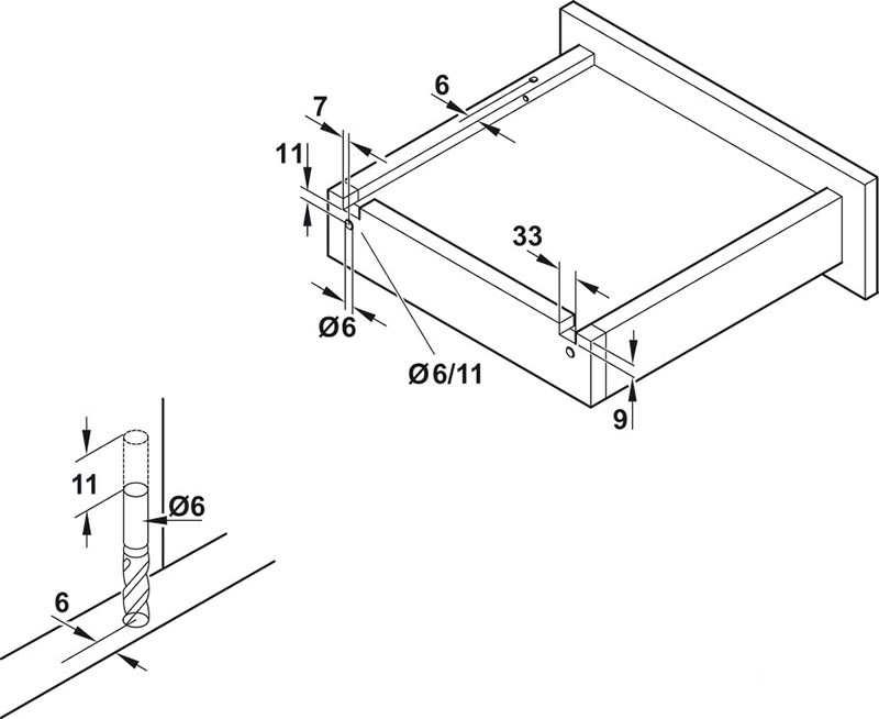 Ray âm hộc tủ UMS25 250mm hafele 433.08.225 8