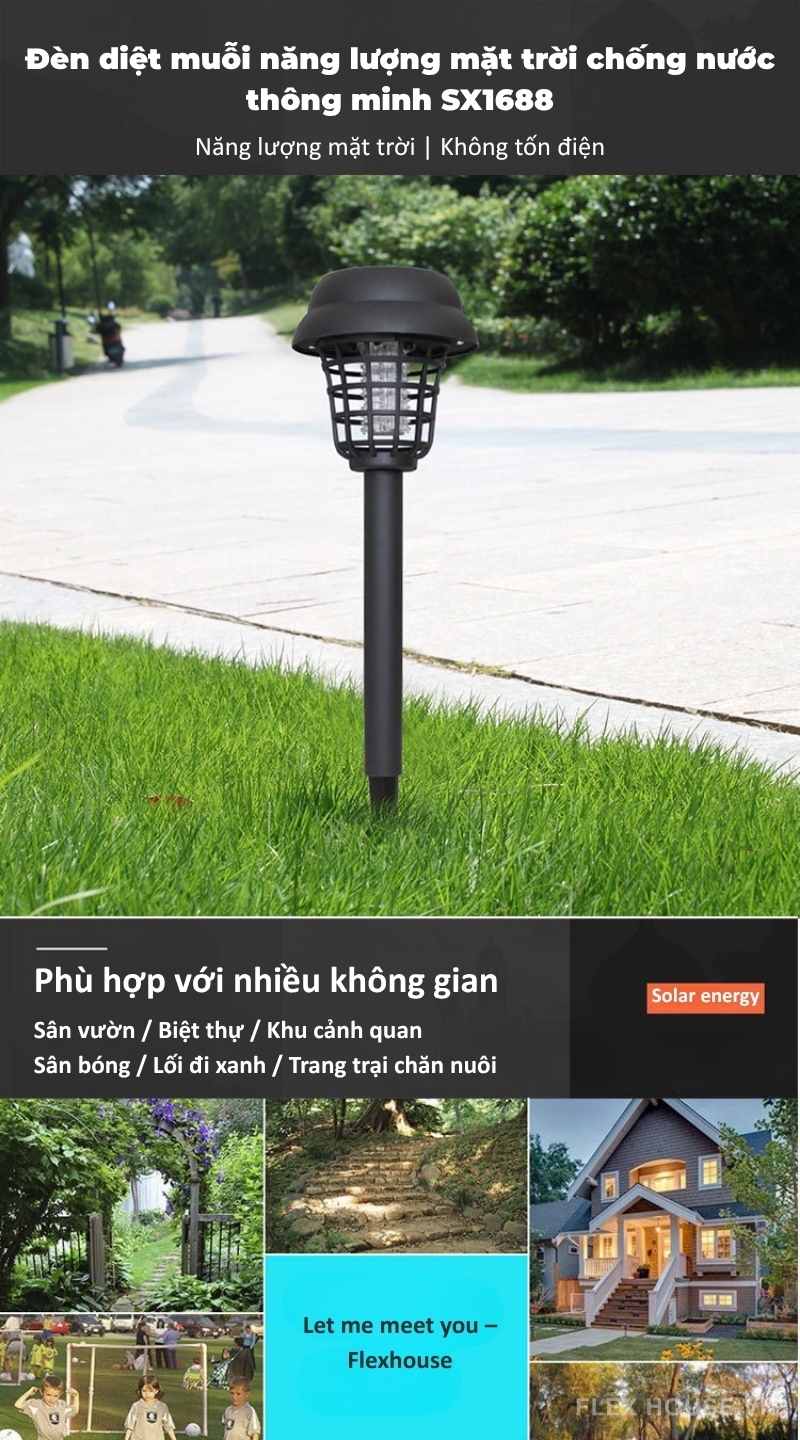 Đèn diệt muỗi năng lượng mặt trời chống nước thông minh SX1688