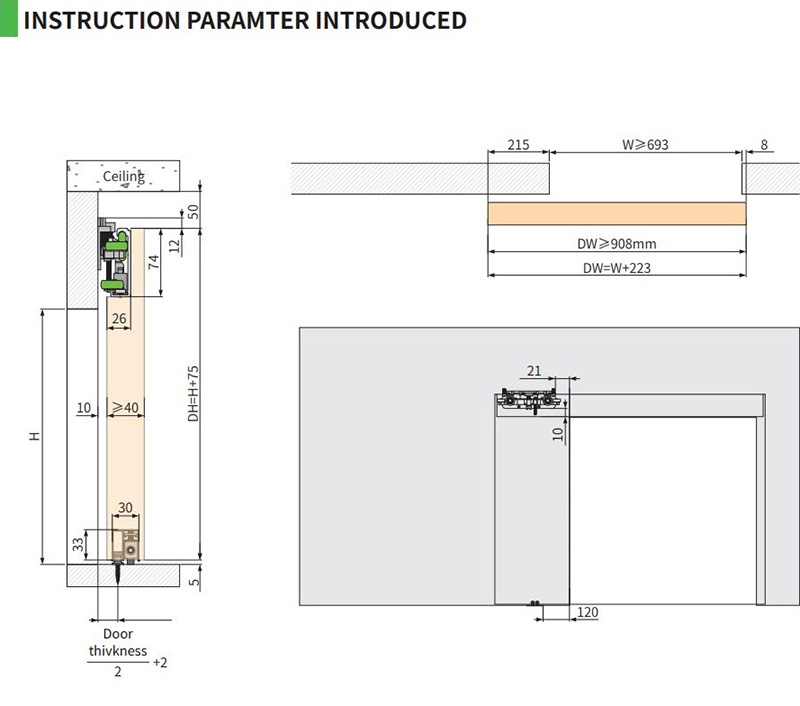 Bộ phụ kiện ray trượt cửa lùa âm giảm chấn cho cửa gỗ CJ130131A 18