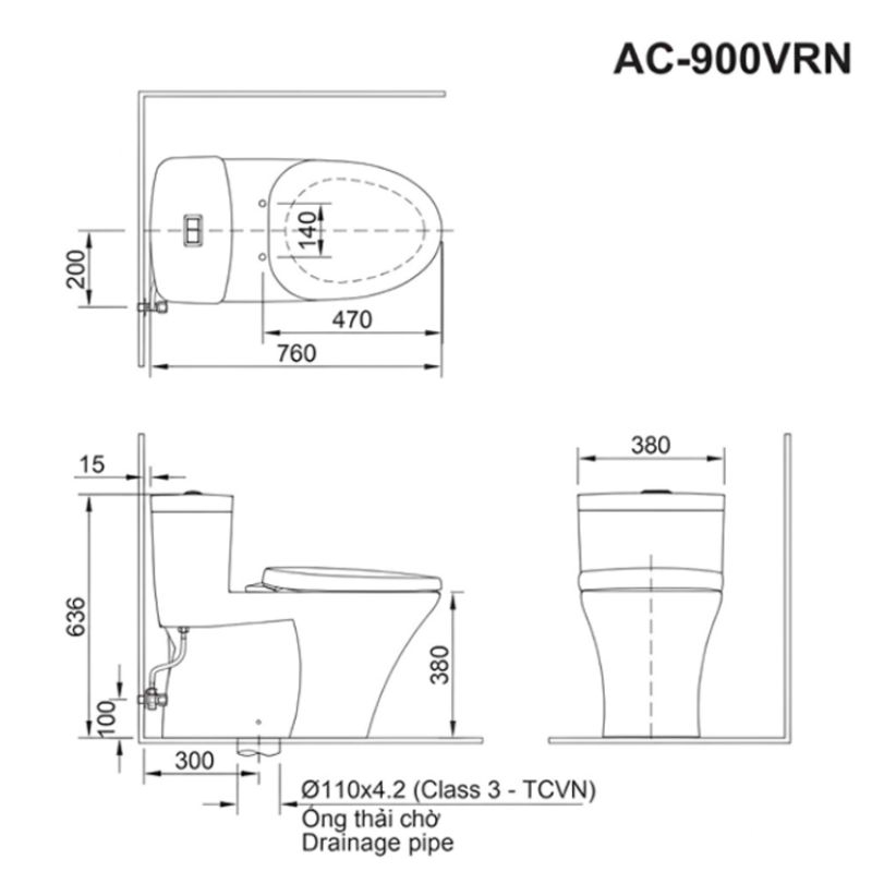 Bồn cầu 1 khối cao cấp Inax AC-900VRN 