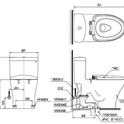 Bồn cầu 1 khối nắp rửa điện tử TOTO MS889CDRW23