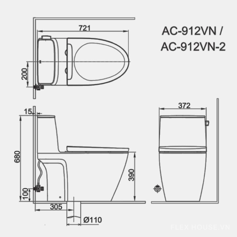 Bồn cầu 1 khối xả gạt Inax AC-912VN